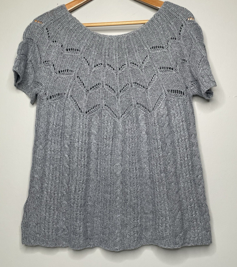 Tommy Bahama Gray Cable Knit Cashmere Blend Boat Neck Dolman Sweater Womens M